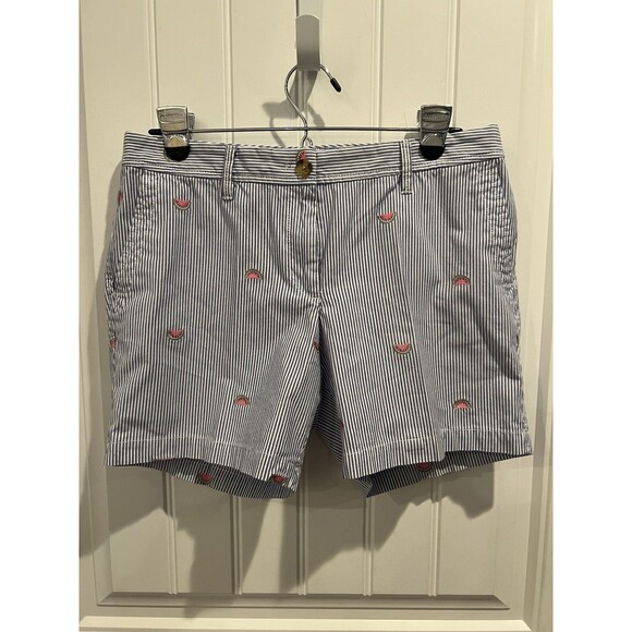 Talbots Pants - Talbot’s Petite 8P NWOT Blue White Pinstripe Shorts Embroidered Watermelon Stret